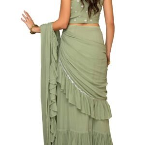 Women's Faux Georgette ready to wear Frill saree with unstitched blouse(WES1185)