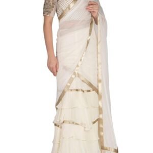 Women's Faux Georgette ready to wear Frill saree with unstitched blouse(WES1219)