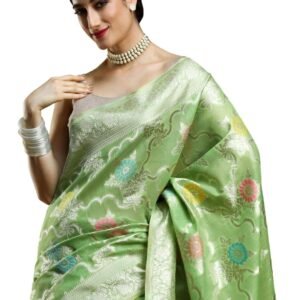 Women's Woven Cotton Chanderi Saree Green