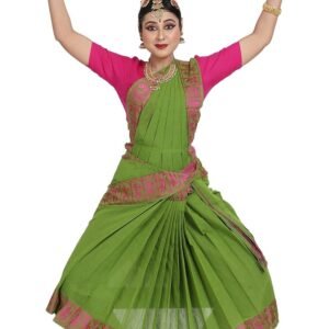 Women's Kalakshethra Sari, Forest Green Pre-stitched Bharatanatyam Practice Sari