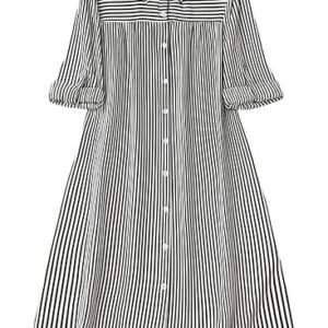 Women's Black & White Vertical Striped Shirt Dress| Comfortable Relaxed Fit Summer Dress