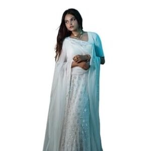 Women's white mirror work lehenga for women and girls (fits Small, Medium, Large)