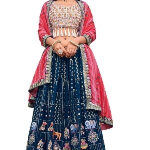 Women's Georgette Semi Stitched Lehenga Choli with Dupatta | Thread and Sequin Embroidery Pattern | Traditional, Wedding, Ethnic Wear Lehenga (Blue)