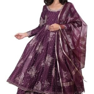 Floral Printed Embroidered Anarkali Kurta with Dupatta Set