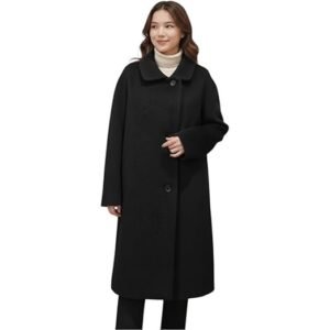 Women's Oversized Black Wool Blend Shawl Collar Long Overcoat Winter Jacket Xxl