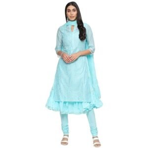 Embroidered Poly Cotton Mandarin Women's Salwar Kurta Dupatta Set