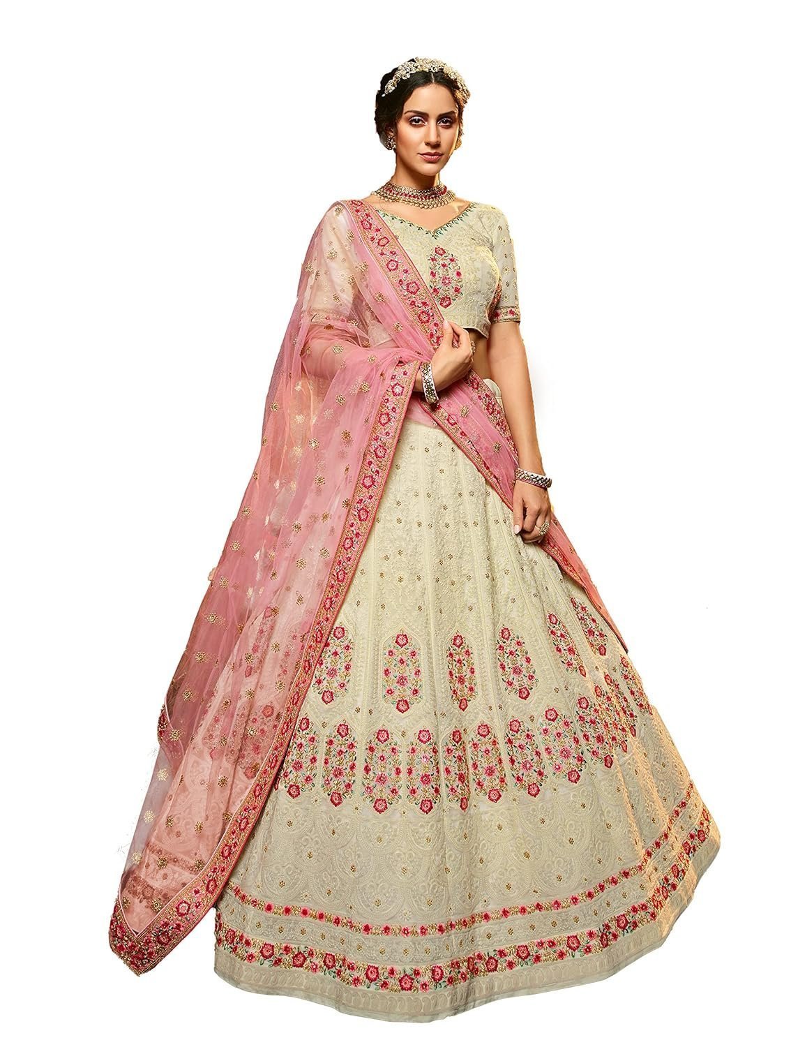 Women's White Color Resham And Sequins Base Flared Lehenga Choli Choli For Women