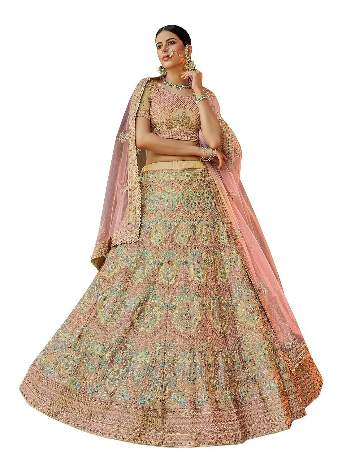 Women's Yellow Color Georgette Base Thread And Sequins Work Lehenga For Women