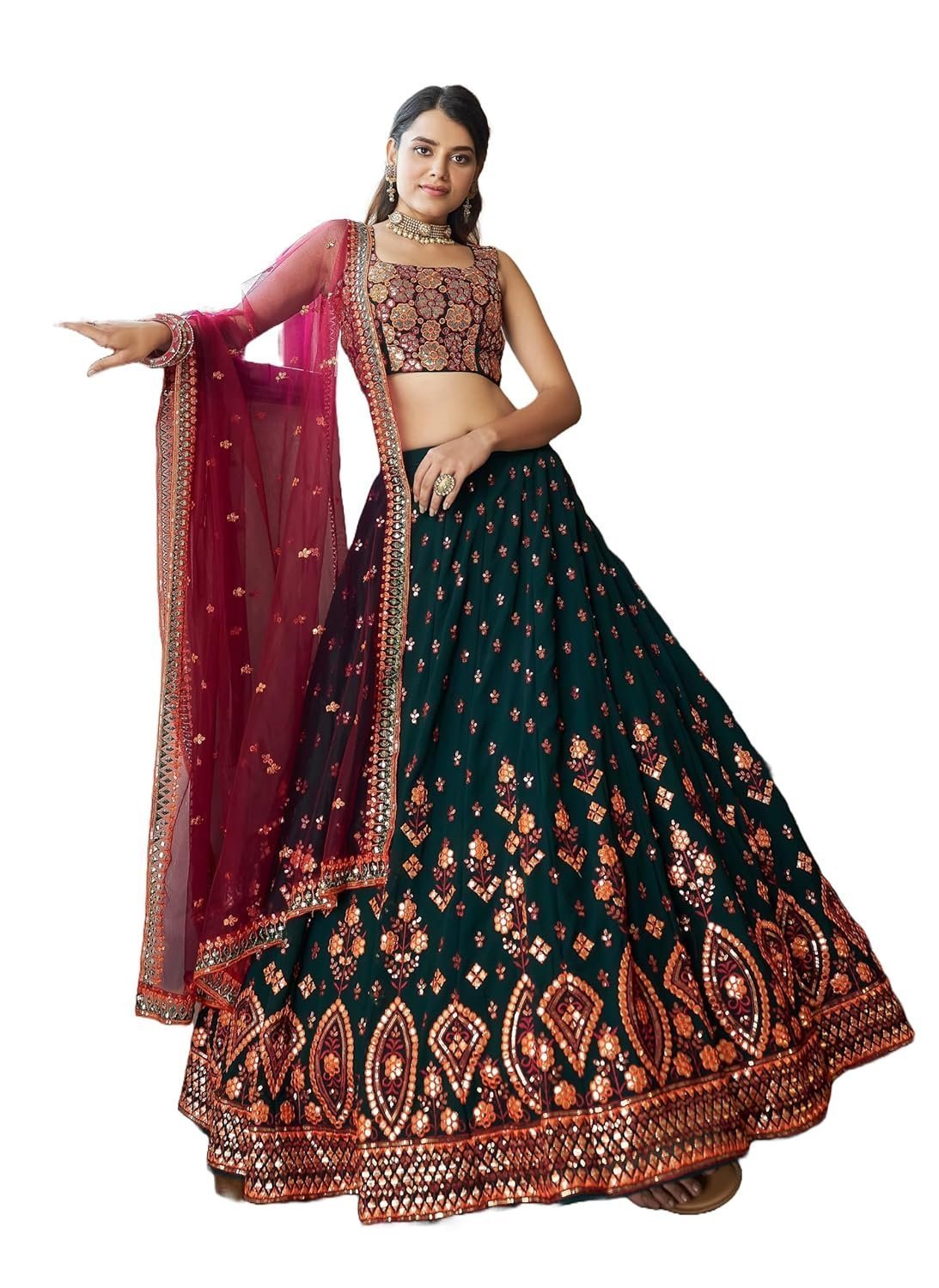 Women's Georgette Embroidered Semi-Stitched Lehenga Choli with Dupatta Traditional, Wedding, Ethnic Wear Lehenga for Women and Girls